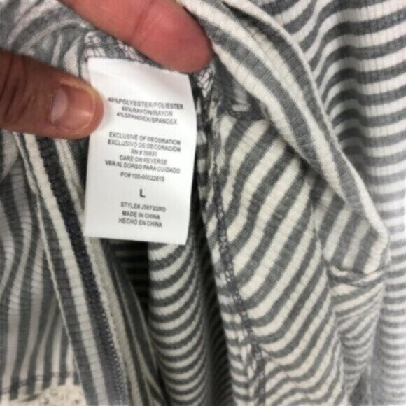 JOLT | Women's Grey & Cream Long Sleeves Pop-Over Style Stripe Hoodie Size Large - Picture 6 of 8